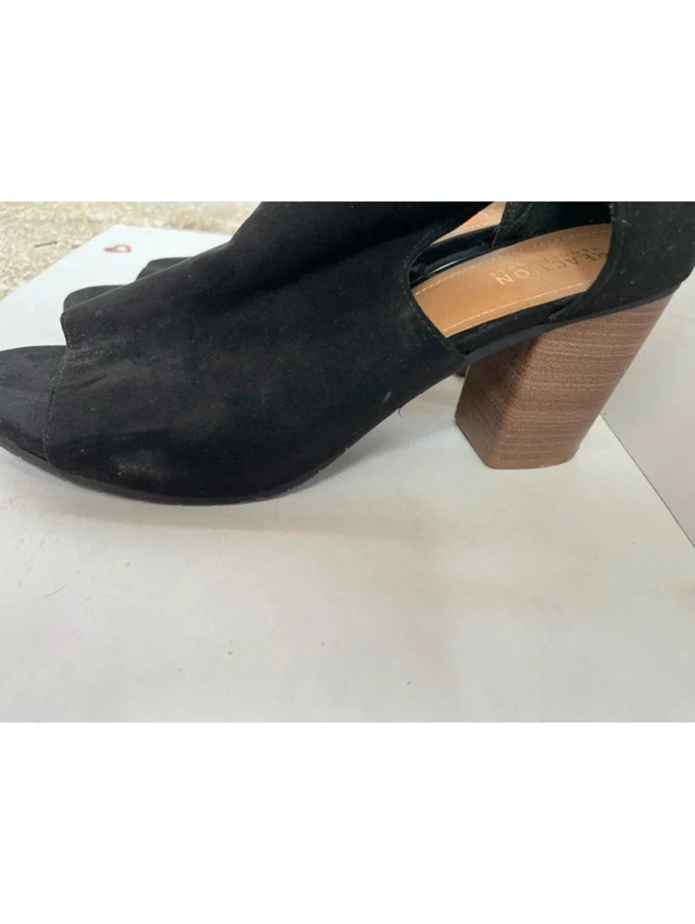 Kenneth Cole Reaction Black Hit Hooded Bootie Open Toe Wedges Heels Size 11